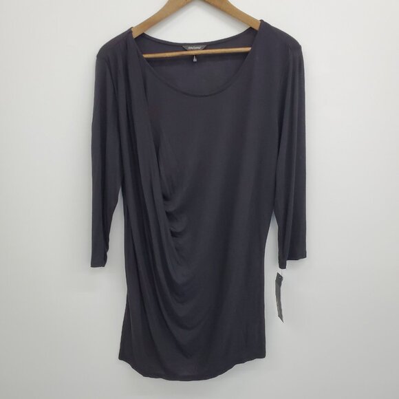 Daisy Fuentes NWT Womens L Black Draped 3/4 Sleeve Rayon Tunic Top Evening - Picture 3 of 16
